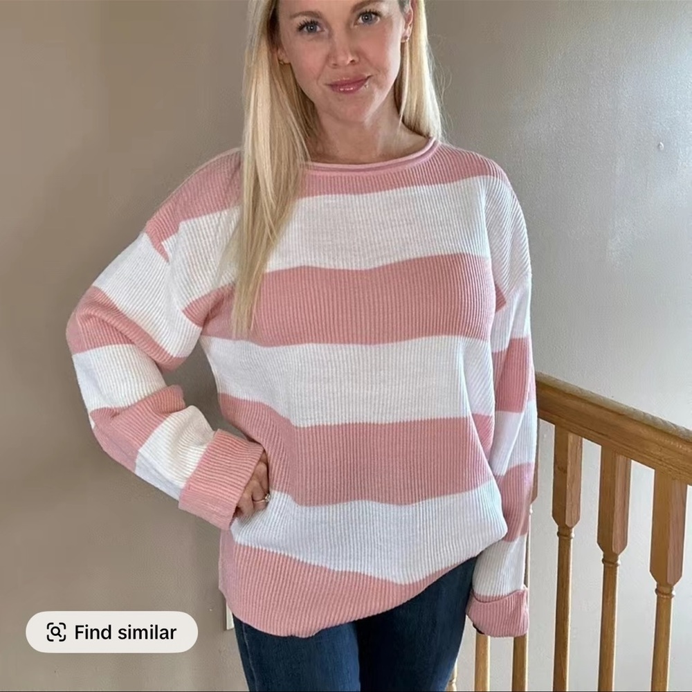 Striped Pink and White Women's Sweater